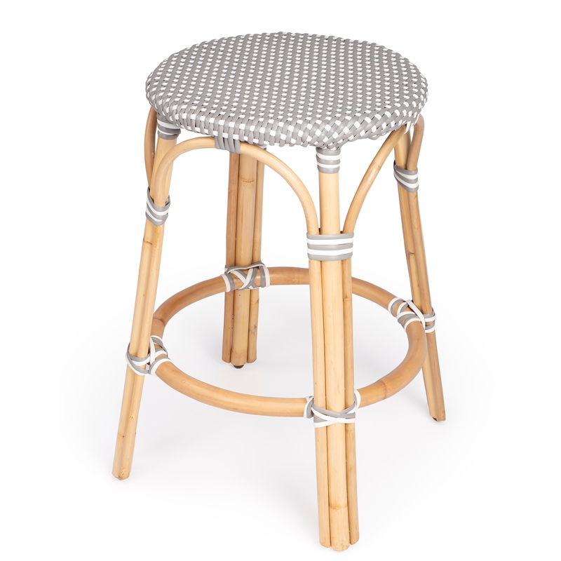 Home Square 3 Piece Rattan Counter Stool Set in Gray and White