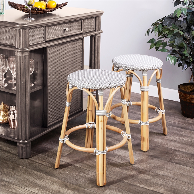 Home Square 3 Piece Rattan Counter Stool Set in Gray and White
