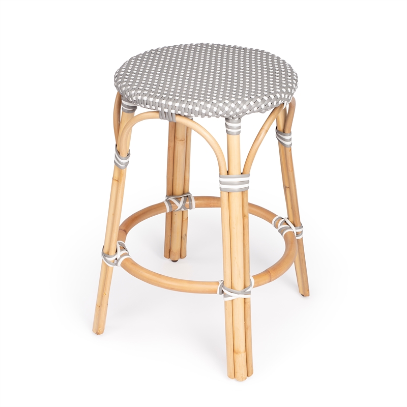 Home Square 3 Piece Rattan Counter Stool Set in Gray and White
