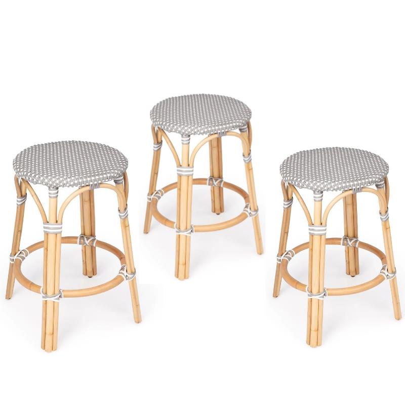 Home Square 3 Piece Rattan Counter Stool Set in Gray and White