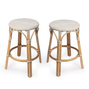home square rattan counter stool set in beige and white