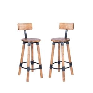 Home Square 2 Piece Mango Wood and Metal Bar Stool Set in Beige
