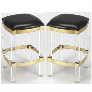 Home Square 2 Piece Acrylic Leather Counter Stool Set in Black