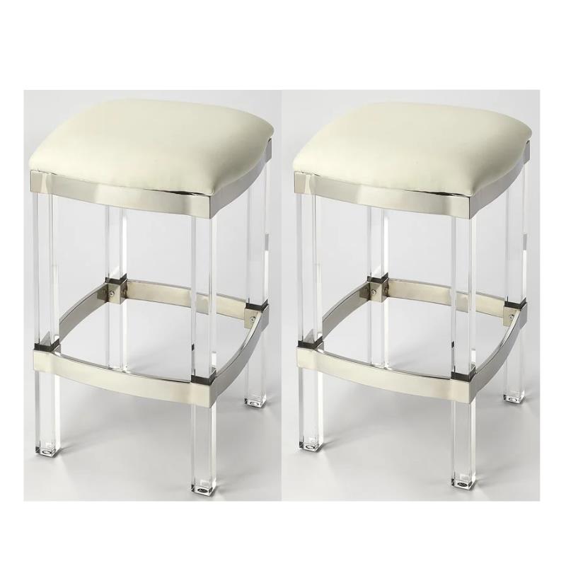 Home Square 2 Piece Acrylic Leather Counter Stool Set in White