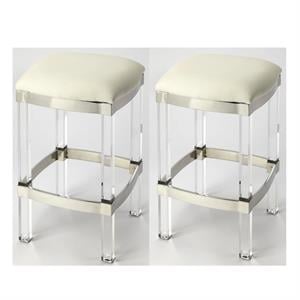 Home Square 2 Piece Acrylic Leather Counter Stool Set in White