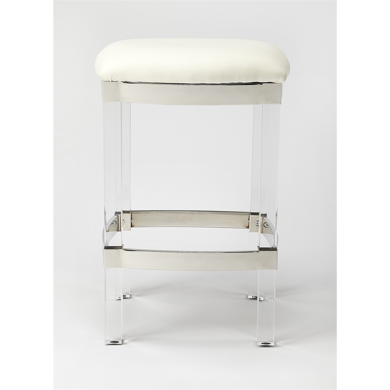 Home Square 3 Piece Acrylic Leather Counter Stool Set in White