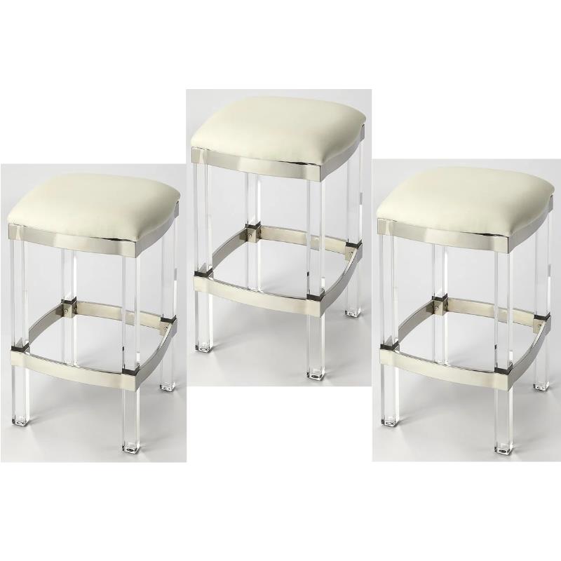 Home Square 3 Piece Acrylic Leather Counter Stool Set in White