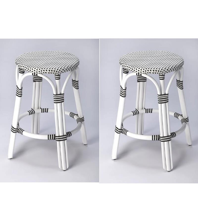 Home Square 2 Piece Rattan Counter Stool Set in Black and White