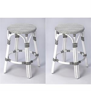 Home Square 2 Piece Rattan Counter Stool Set in Black and White
