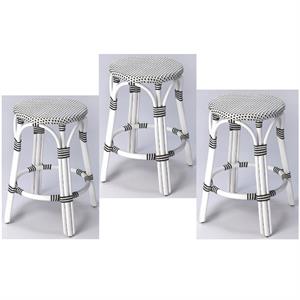 Home Square 3 Piece Rattan Counter Stool Set in Black and White