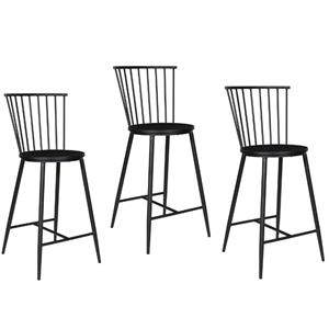 Home Square 3 Piece 26&quot Counter Stool Set with Metal Frame in Black