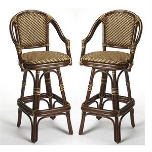Home Square 2 Piece Wicker Rattan Swivel Bar Stool Set in Brown