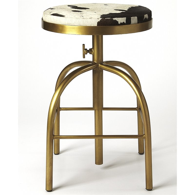 Home Square 2 Piece Adjustable Bar Stool Set in Black and Gold