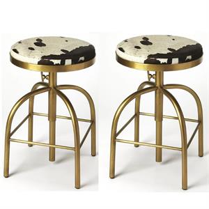 Home Square 2 Piece Adjustable Bar Stool Set in Black and Gold
