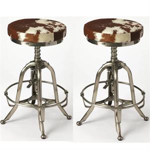 Home Square 2 Piece Adjustable Bar Stool Set in Brown and Silver