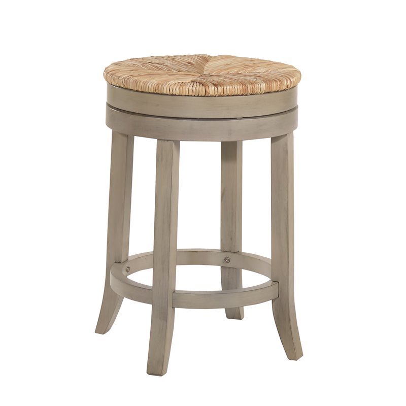 Home Square 2 Piece Swivel Rush Seat Counter Stool Set in Weathered Gray