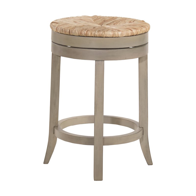 Home Square 2 Piece Swivel Rush Seat Counter Stool Set in Weathered Gray