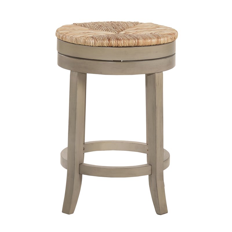 Home Square 2 Piece Swivel Rush Seat Counter Stool Set in Weathered Gray