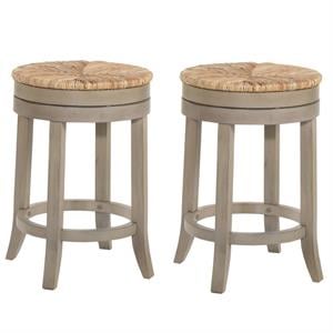 Home Square 2 Piece Swivel Rush Seat Counter Stool Set in Weathered Gray