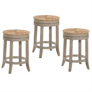 Home Square 3 Piece Swivel Rush Seat Counter Stool Set in Weathered Gray
