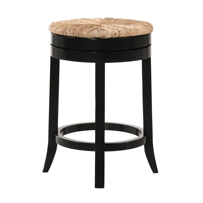 Home Square 2 Piece Swivel Rush Seat Counter Stool Set in Antique Black