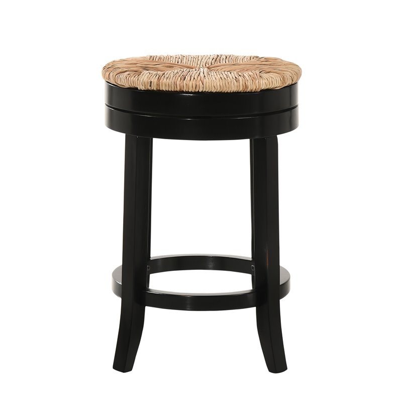 Home Square 2 Piece Swivel Rush Seat Counter Stool Set in Antique Black