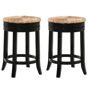 Home Square 2 Piece Swivel Rush Seat Counter Stool Set in Antique Black