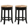 Home Square 2 Piece Swivel Rush Seat Counter Stool Set in Antique Black