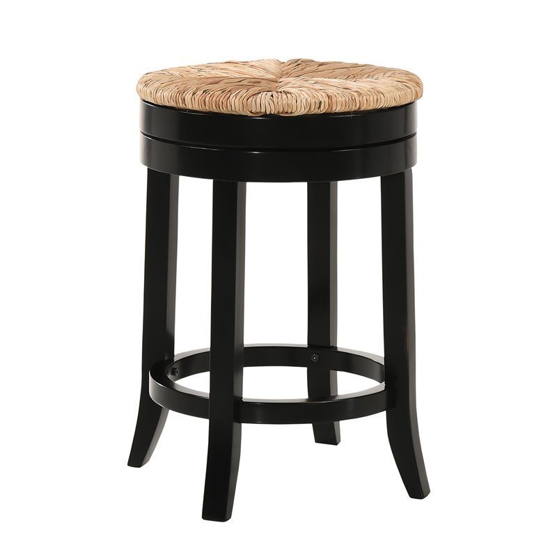 Home Square 3 Piece Swivel Rush Seat Counter Stool Set in Antique Black
