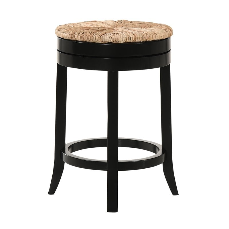 Home Square 3 Piece Swivel Rush Seat Counter Stool Set in Antique Black