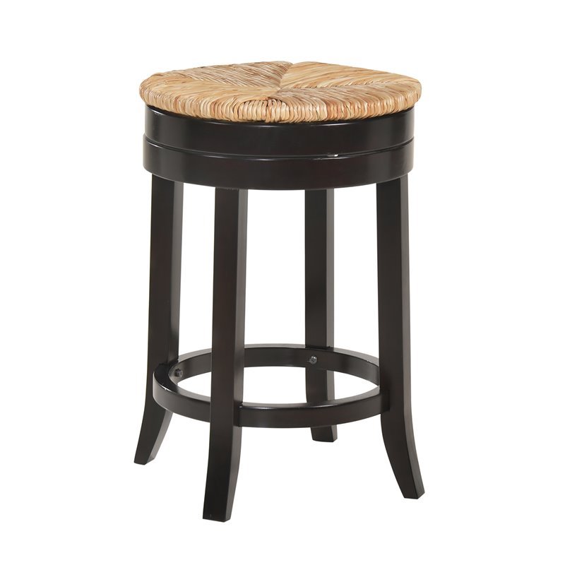 Home Square 2 Piece Swivel Rush Seat Counter Stool Set in Espresso