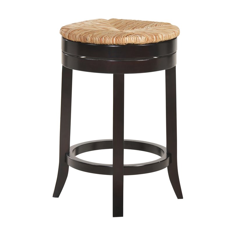 Home Square 2 Piece Swivel Rush Seat Counter Stool Set in Espresso