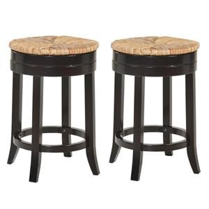 Home Square 2 Piece Swivel Rush Seat Counter Stool Set in Espresso