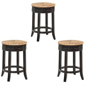 Home Square 3 Piece Swivel Rush Seat Counter Stool Set in Espresso
