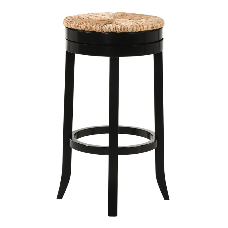 Home Square 2 Piece Swivel Rush Seat Bar Stool Set in Antique Black