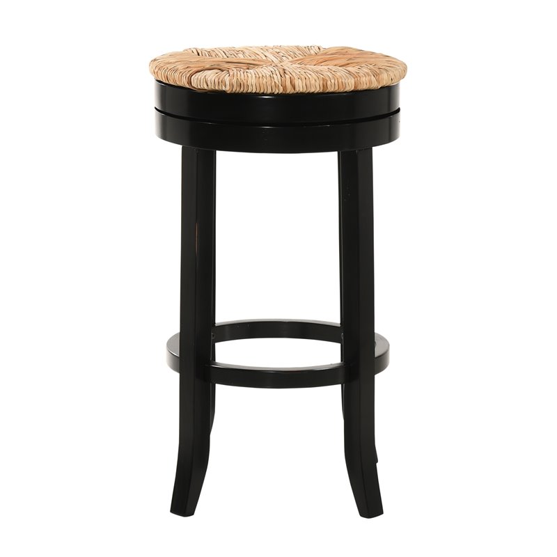 Home Square 2 Piece Swivel Rush Seat Bar Stool Set in Antique Black
