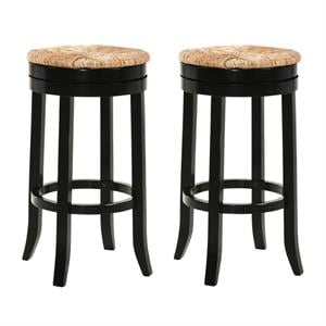 Home Square 2 Piece Swivel Rush Seat Bar Stool Set in Antique Black