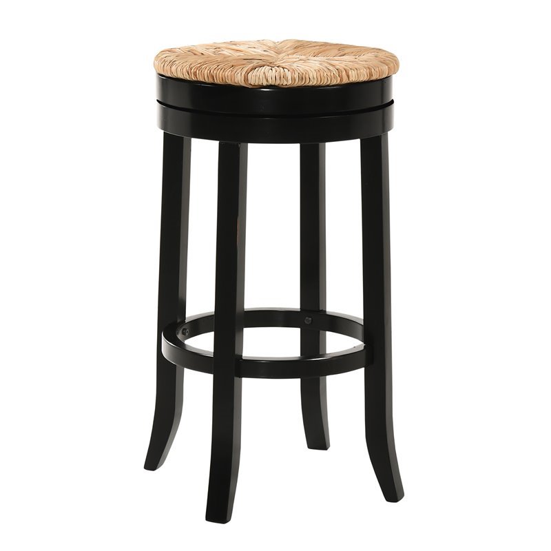 Home Square 3 Piece Swivel Rush Seat Bar Stool Set in Antique Black