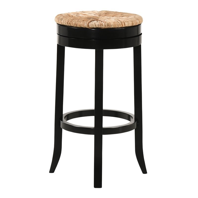 Home Square 3 Piece Swivel Rush Seat Bar Stool Set in Antique Black