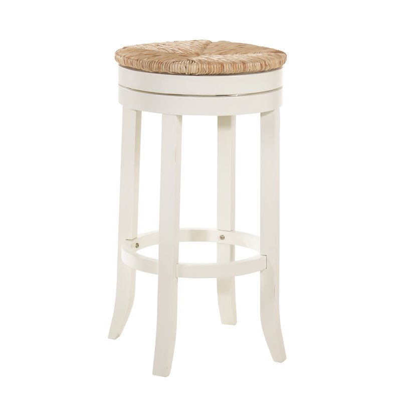 Home Square 2 Piece Swivel Rush Seat Bar Stool Set in Antique White