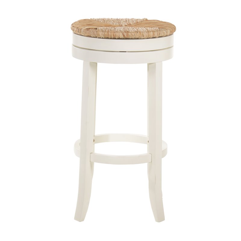 Home Square 2 Piece Swivel Rush Seat Bar Stool Set in Antique White