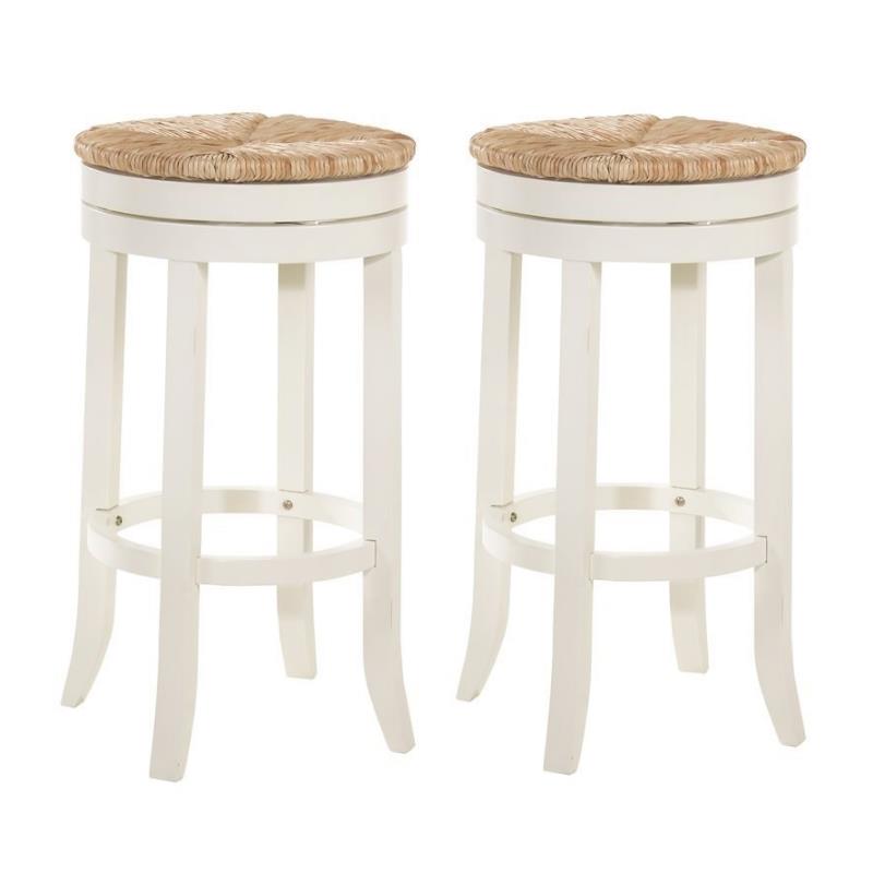 Home Square 2 Piece Swivel Rush Seat Bar Stool Set in Antique White