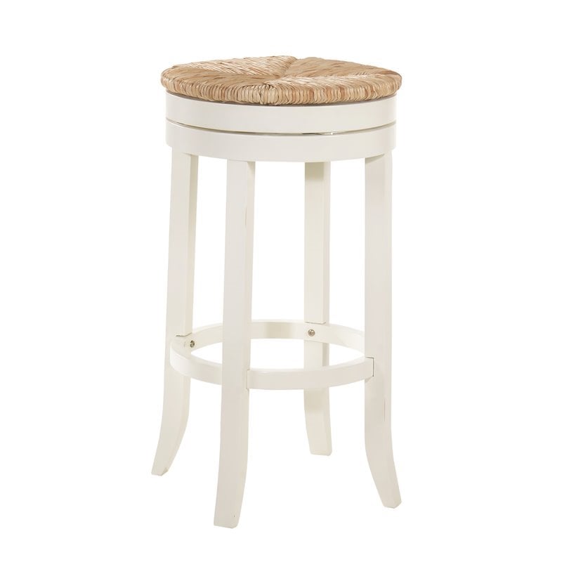 Home Square 3 Piece Swivel Rush Seat Bar Stool Set in Antique White