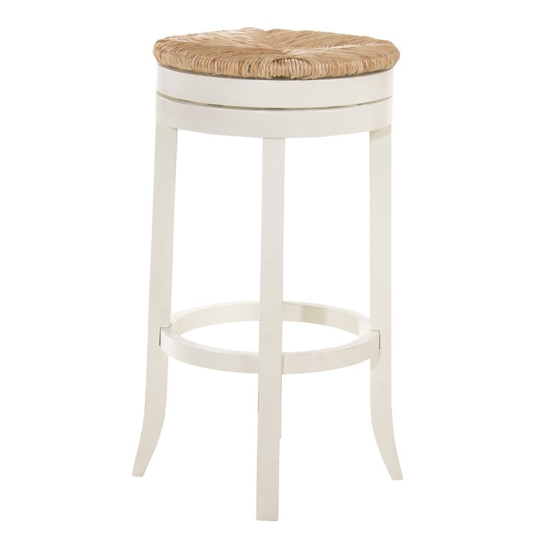 Home Square 3 Piece Swivel Rush Seat Bar Stool Set in Antique White