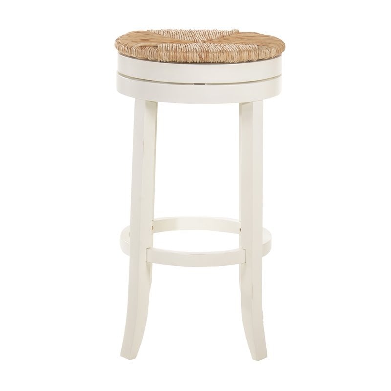 Home Square 3 Piece Swivel Rush Seat Bar Stool Set in Antique White