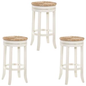 Home Square 3 Piece Swivel Rush Seat Bar Stool Set in Antique White