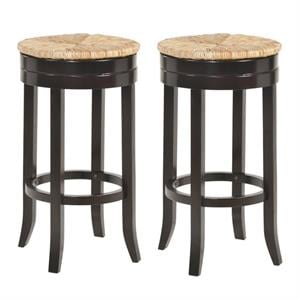 Home Square 2 Piece Swivel Rush Seat Bar Stool Set in Espresso