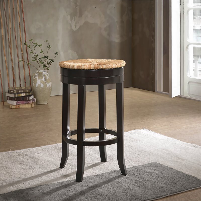 Home Square 3 Piece Swivel Rush Seat Bar Stool Set in Espresso