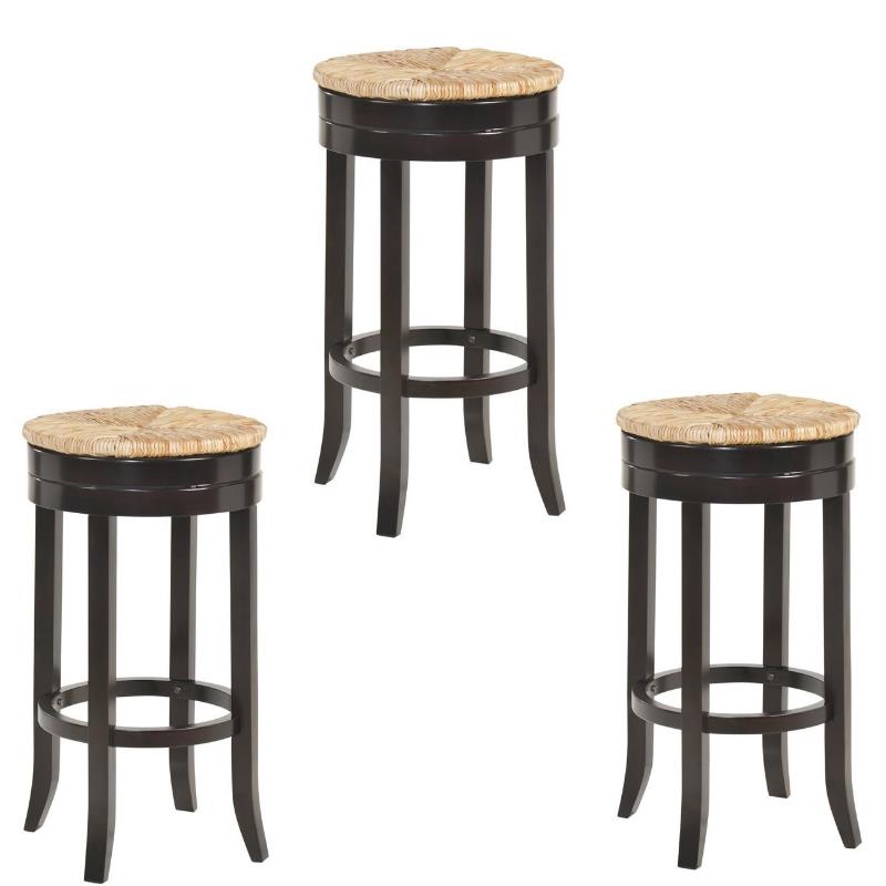 Home Square 3 Piece Swivel Rush Seat Bar Stool Set in Espresso