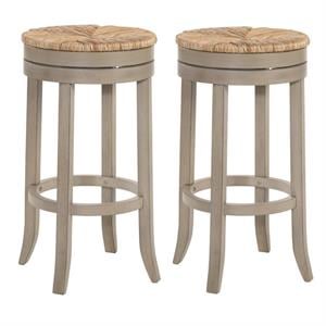 Home Square 2 Piece Swivel Rush Seat Bar Stool Set in Weathered Gray